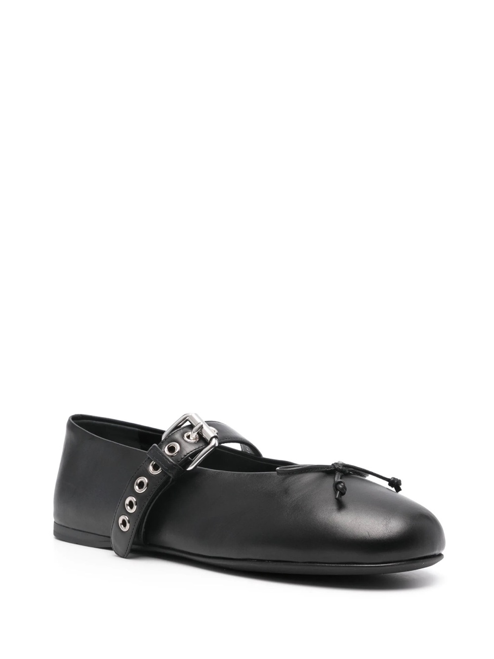 Miu Miu Black Leather Ballet Flats with Silver Buckle